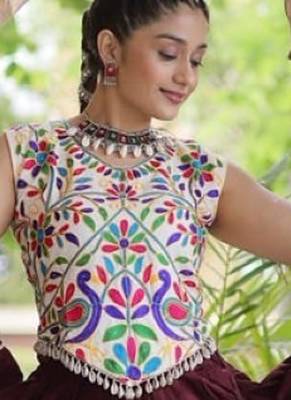 Maroon Rayon Readymade Navratri Lehenga Choli with Kutchi Work 2