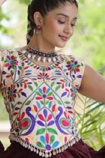 Maroon Rayon Readymade Navratri Lehenga Choli with Kutchi Work
