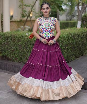 Purple Rayon Readymade Navratri Lehenga Choli with Kutchi Work 1