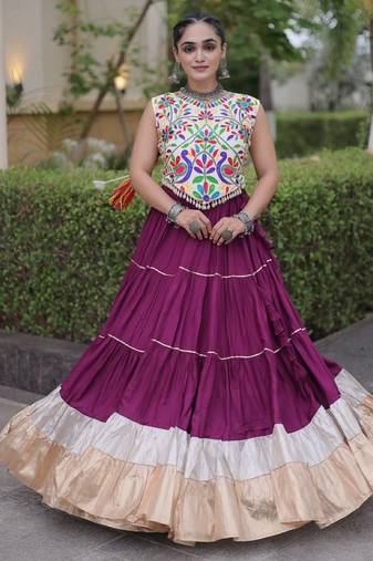 Purple Rayon Readymade Navratri Lehenga Choli with Kutchi Work