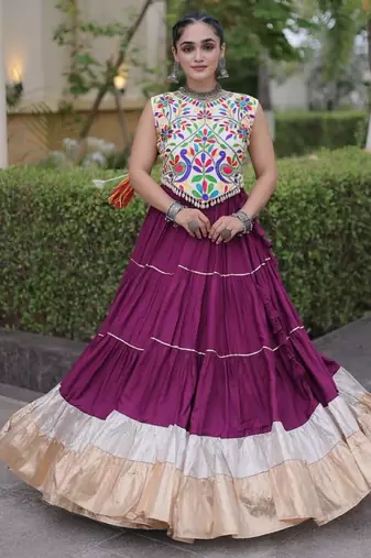 Purple Rayon Readymade Navratri Lehenga Choli with Kutchi Work