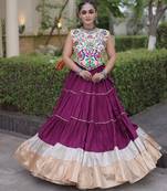 Purple Rayon Readymade Navratri Lehenga Choli with Kutchi Work