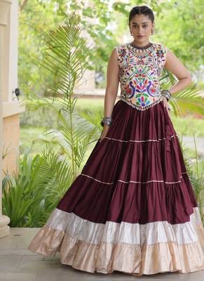 Maroon Rayon Readymade Navratri Lehenga Choli with Kutchi Work 3