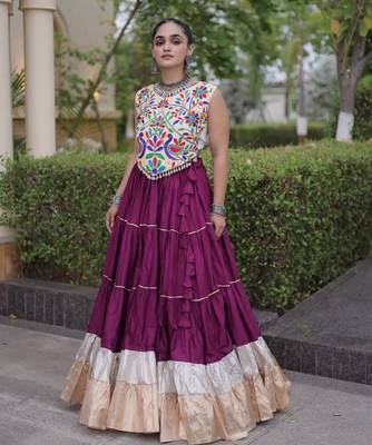 Purple Rayon Readymade Navratri Lehenga Choli with Kutchi Work 2