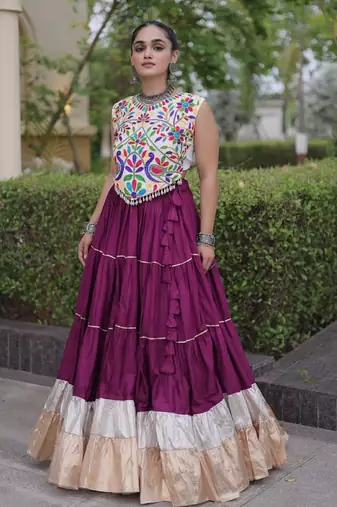 Purple Rayon Readymade Navratri Lehenga Choli with Kutchi Work