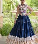 Teal Rayon Readymade Navratri Lehenga Choli with Kutchi Work