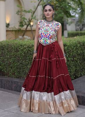 Maroon Rayon Readymade Navratri Lehenga Choli with Kutchi Work 4