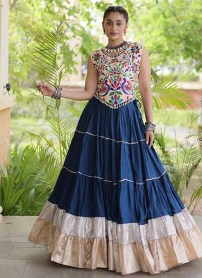 Teal Rayon Readymade Navratri Lehenga Choli with Kutchi Work 2
