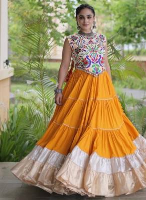 Yellow Rayon Readymade Navratri Lehenga Choli with Kutchi Work 1