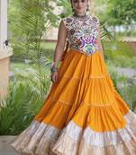 Yellow Rayon Readymade Navratri Lehenga Choli with Kutchi Work