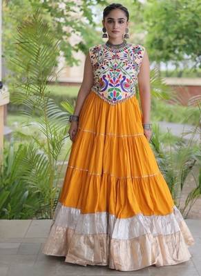 Yellow Rayon Readymade Navratri Lehenga Choli with Kutchi Work 2