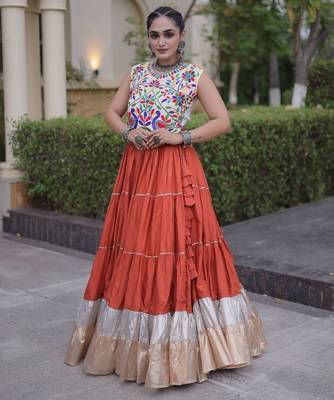 Rust Rayon Readymade Navratri Lehenga Choli with Kutchi Work 1