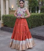 Rust Rayon Readymade Navratri Lehenga Choli with Kutchi Work
