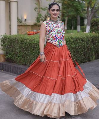 Rust Rayon Readymade Navratri Lehenga Choli with Kutchi Work 2