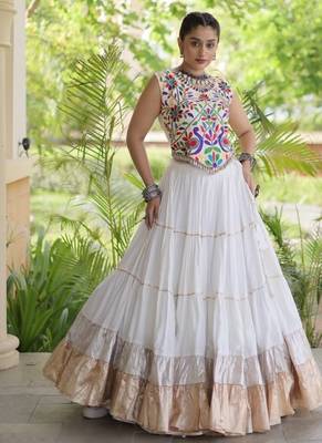 White Rayon Readymade Navratri Lehenga Choli with Kutchi Work 1