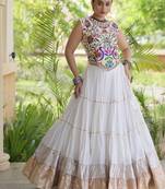 White Rayon Readymade Navratri Lehenga Choli with Kutchi Work