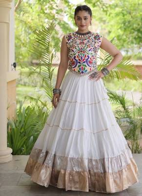 White Rayon Readymade Navratri Lehenga Choli with Kutchi Work 2