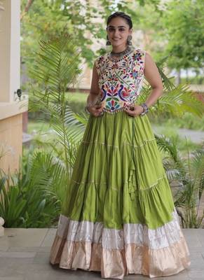 Green Rayon Readymade Navratri Lehenga Choli with Kutchi Work 1