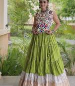 Green Rayon Readymade Navratri Lehenga Choli with Kutchi Work