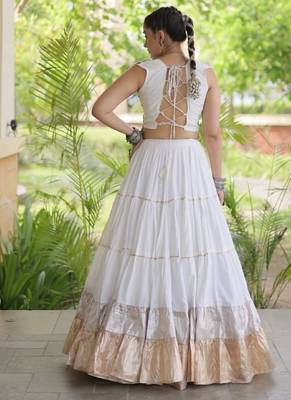 White Rayon Readymade Navratri Lehenga Choli with Kutchi Work 3