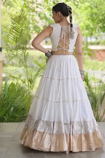 White Rayon Readymade Navratri Lehenga Choli with Kutchi Work