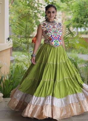 Green Rayon Readymade Navratri Lehenga Choli with Kutchi Work 2