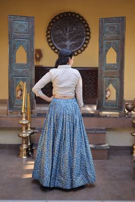 Blue Silk Blend Readymade Lehenga Choli with Jacquard Work 4
