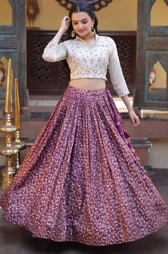 Maroon Silk Blend Readymade Lehenga Choli with Jacquard Work