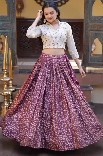 Maroon Silk Blend Readymade Lehenga Choli with Jacquard Work