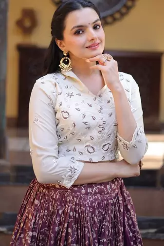 Maroon Silk Blend Readymade Lehenga Choli with Jacquard Work