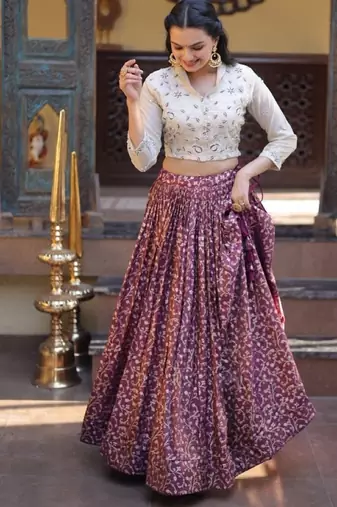 Maroon Silk Blend Readymade Lehenga Choli with Jacquard Work