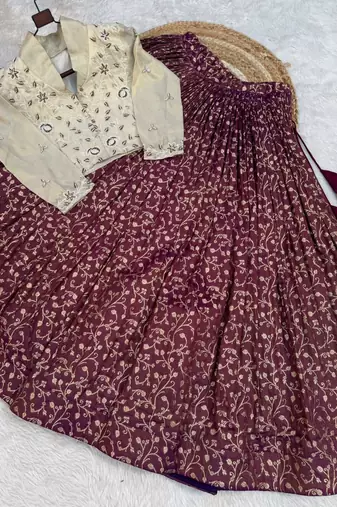 Maroon Silk Blend Readymade Lehenga Choli with Jacquard Work