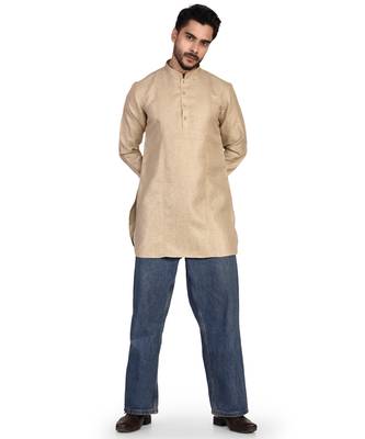 Men's solid pure linen short kurta 1