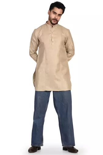 Men's solid pure linen short kurta