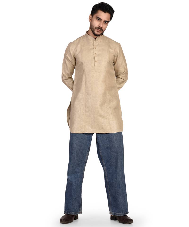 Men's solid pure linen short kurta