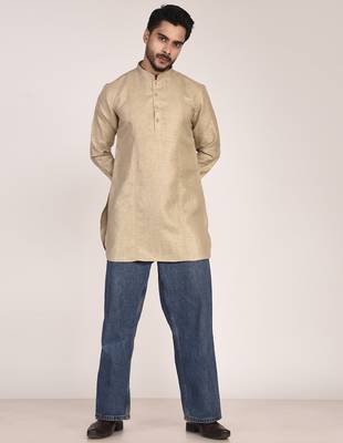 Men's solid pure linen short kurta 2