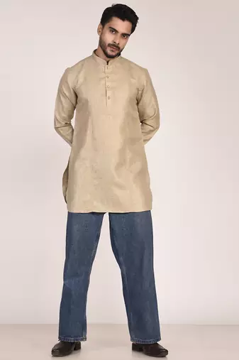 Men's solid pure linen short kurta