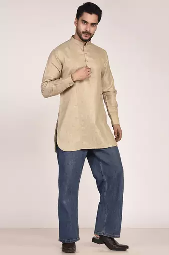 Men's solid pure linen short kurta