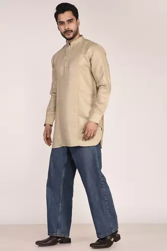 Men's solid pure linen short kurta