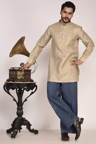 Men's solid pure linen short kurta