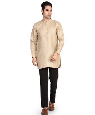 Men's solid pure linen short kurta 1