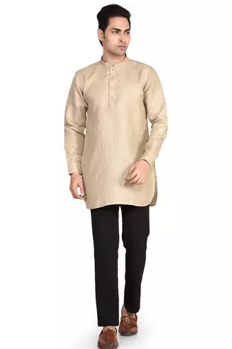 Men's solid pure linen short kurta