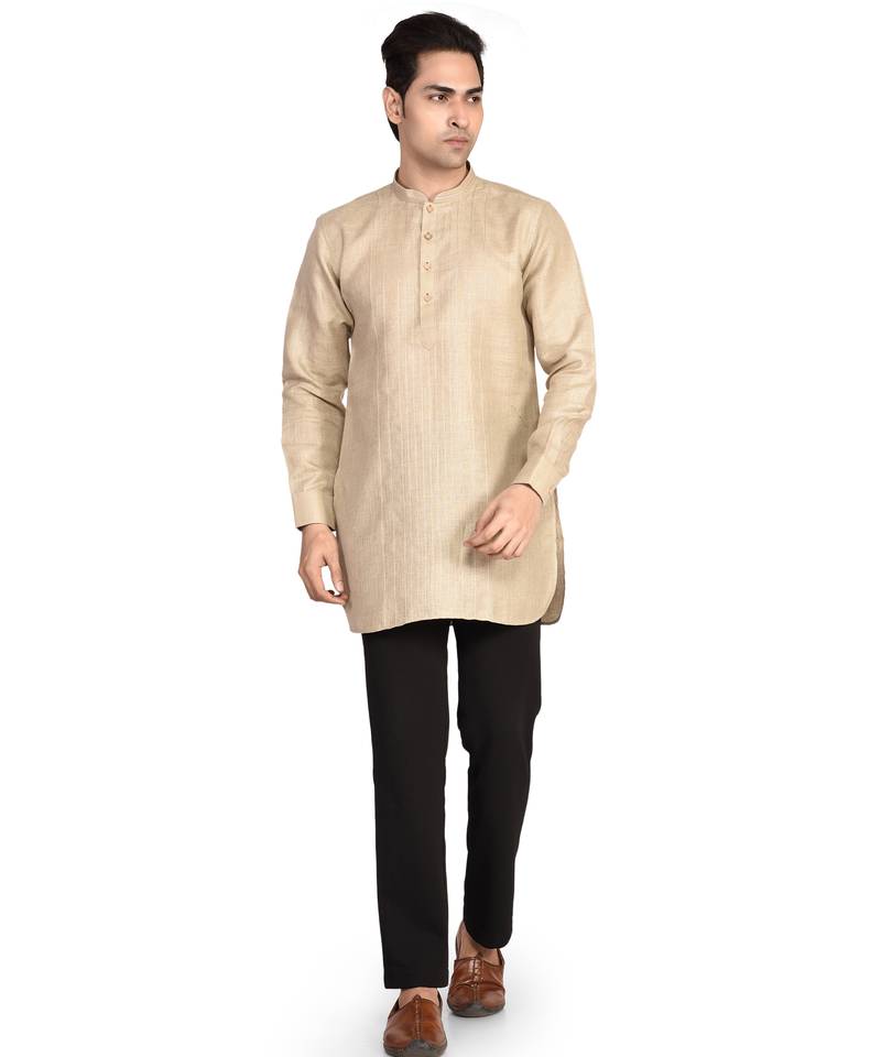 Men's solid pure linen short kurta