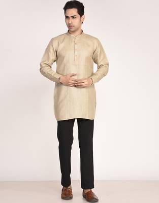 Men's solid pure linen short kurta 2