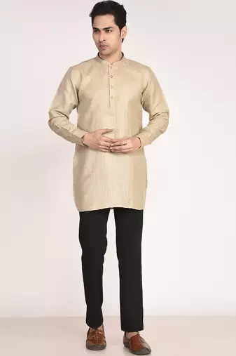 Men's solid pure linen short kurta