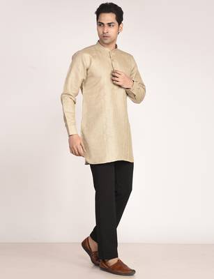 Men's solid pure linen short kurta 3