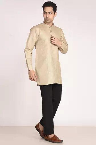 Men's solid pure linen short kurta