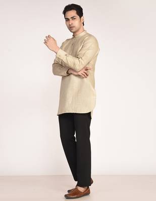 Men's solid pure linen short kurta 4