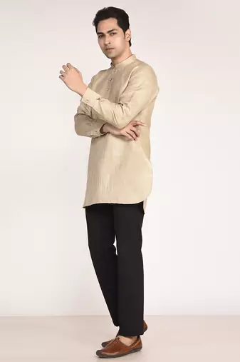 Men's solid pure linen short kurta