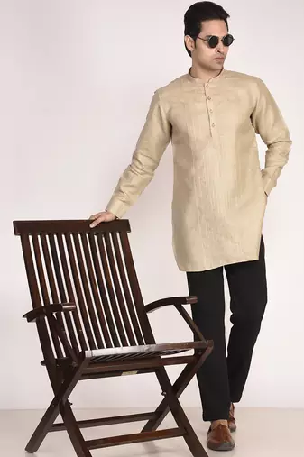 Men's solid pure linen short kurta